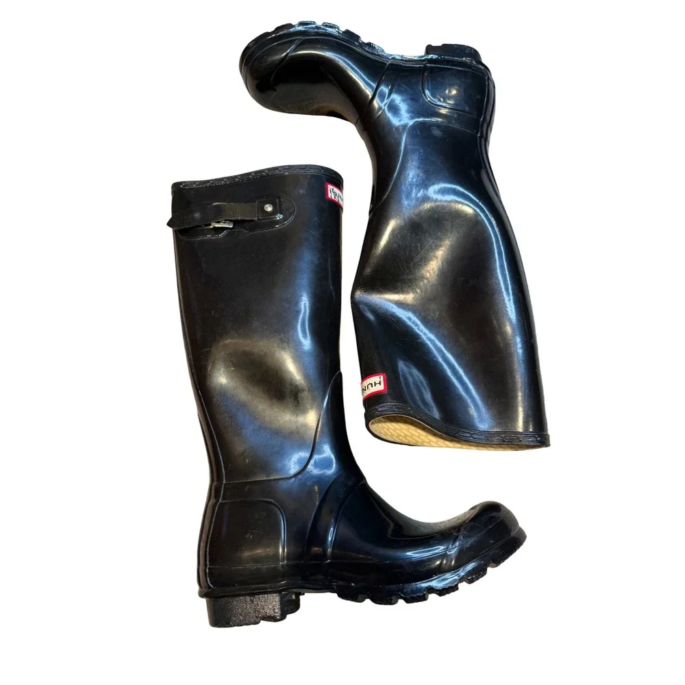 Hunter Original Tall Gloss Rain Boots Black Waterproof‎ WFT1000RGL Womens 7